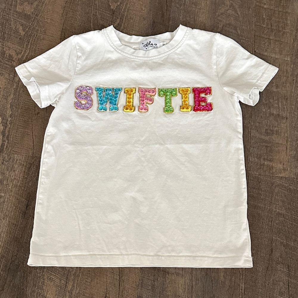 White Tee with Colorful 'SWIFTIE' Letters